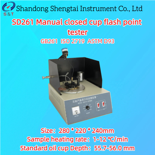 Cheap Manual Closed Cup Flash Point Tester Heating 1-12 ℃/Min Diesel Thermal Oil ASTMD 93 for sale