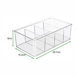 Plastic Food Storage Bin Clear Organizer with 4 Compartments for Kitchen Cabinet