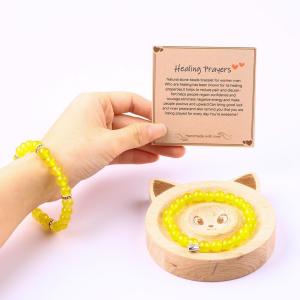 Elastic Round 8mm Gemstone Bead Yellow Jade Crystal Bracelets OEM ODM