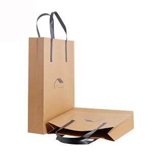 Cheap Recyclable Custom Printed Kraft Paper Bags / Brown Kraft Bags With Handles for sale