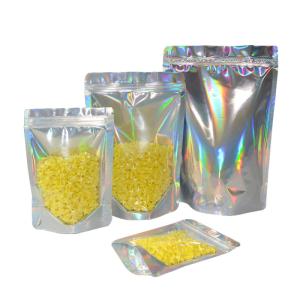 Custom Printing Holographic Stand Up Pouch Mylar Zipper Bags One Side Clear For