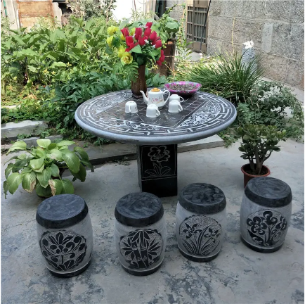 Chinese Style Natural Granite Stone Outdoor Garden Stone Table Round Shape