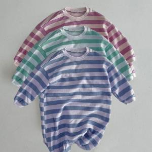 Puppy Baby Graphic Printed Striped Long Sleeve Newborn Romper Organic Cotton