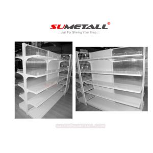 Cheap Metal Drug Store Gondola Retail Display Shelving With Clear PVC Backing Panel for sale