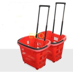 Cheap Supermarket Plastic Shopping Basket With Wheels , 455 * 355 * 415 mm for sale
