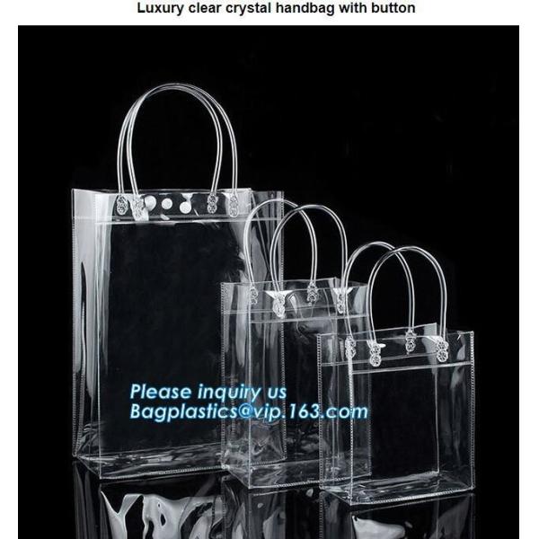 Customized PP/PVC/PETclear plastic gift bag, Reusable Single bottle wine bag Pvc