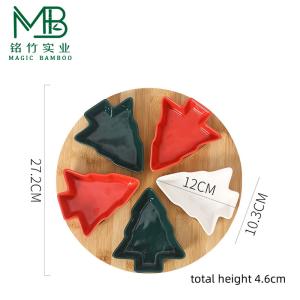 Bamboo Rotatable Tray 27.2cm With Christmas Tree Shaped Ceramic Bowl
