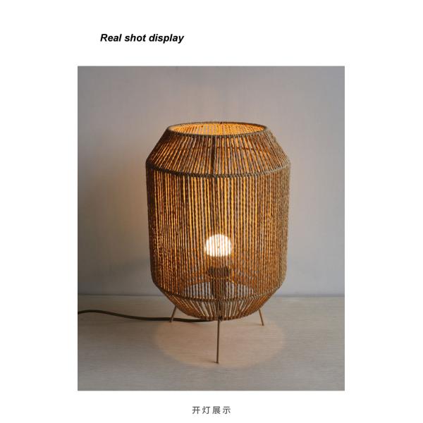 Vintage Twine Rattan Table Lamp , Handmade Wabi Sabi Table Lamp For Homestay