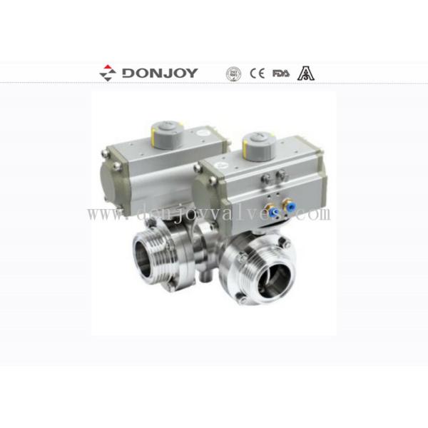 DN50 Thread Three Way Butterfly Valve With Aluminum Actuator For Food Grade