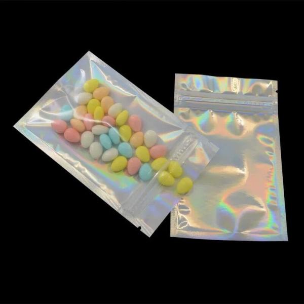 Hot stamp print holographic mylar bag smell proof Doypacks for makeup sponge