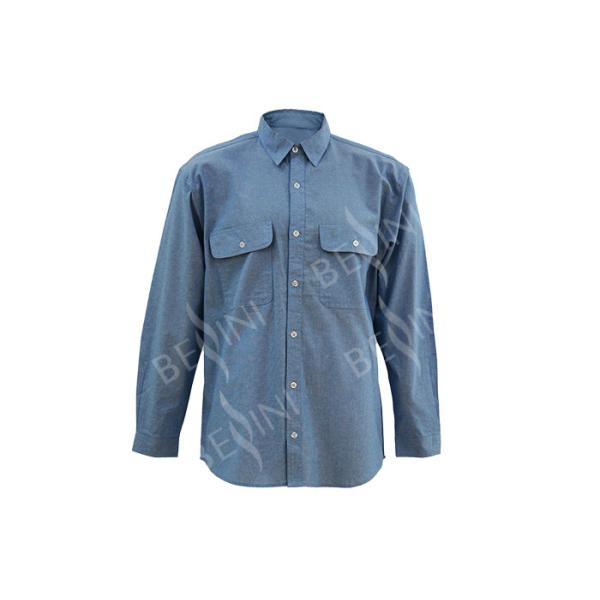Quality Lightweight Custom Button Up Work Shirts , Blue Site Work Clothes Eco Friendly wholesale