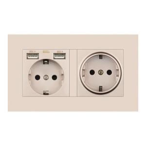 EU 2gang power socket,16A electrical plug grounded ,socket with usb, 146mm*86mm