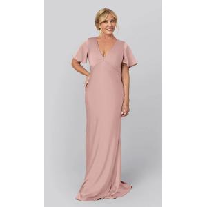 Shiny V-neckline Short Sleeves Zipper Sheath Plus Size Sweep Train Silver Satin