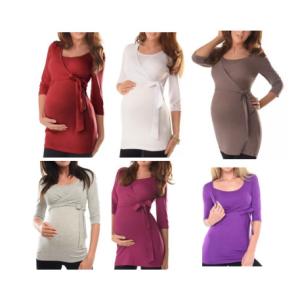 Cheap Any Size Color Womens Maternity Clothes 3/4 Sleeves 2 IN 1 Nursing Wrap Tops for sale