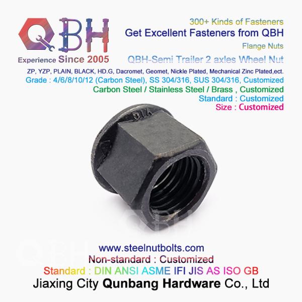 QBH Black Semi Trailer 2 Axles Non-Serrated Flange Wheel Hub Nut