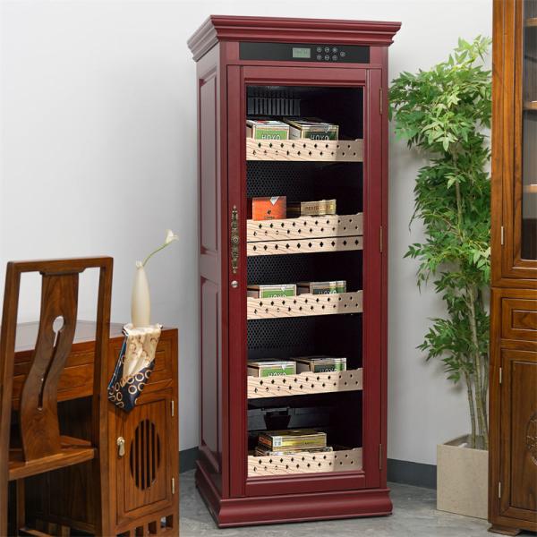 Electronic Humidor Cabinet Cigar Cooler Humidifier With Brown Wood Frame