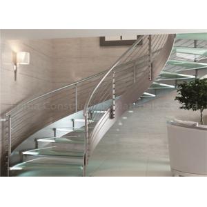 Tempered Glass Tread Curved Staircase Building Curved Stairs With Stainless