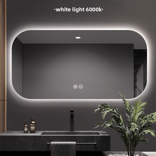 Luxury LED Bath Mirror with Modern Premium Design Touch Switch Rectangular & Round-Edged for Hotels Elegant Apartments Villas