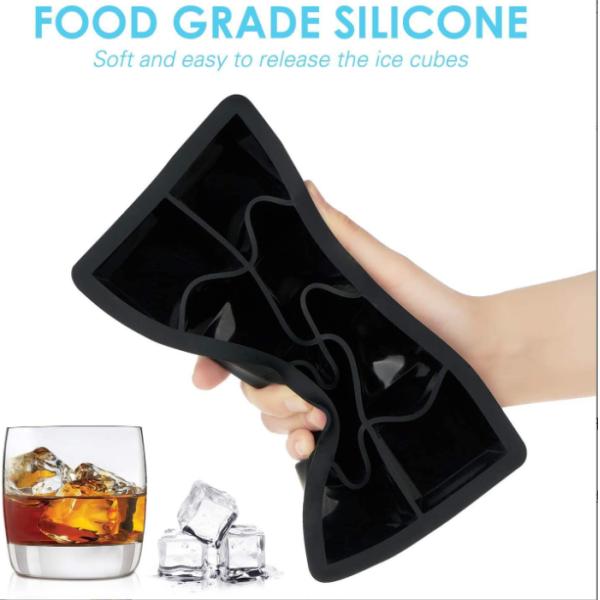 Stocked 4 6 8 Cavity Silicone Ice Tray Mold with Lid Large Square Shape Ice Cube Maker