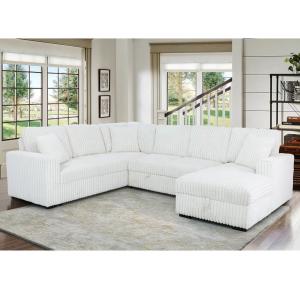 U-Shaped Sectional Sleeper Sofa with Pull Out Bed and Storage Chaise Lounge and