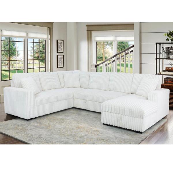 U-Shaped Sectional Sleeper Sofa with Pull Out Bed and Storage Chaise Lounge and