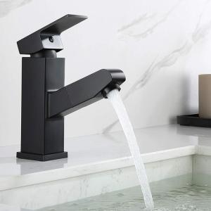 SUS304 Pull Out Single Handle Basin Mixer Single Hole In Matte Black