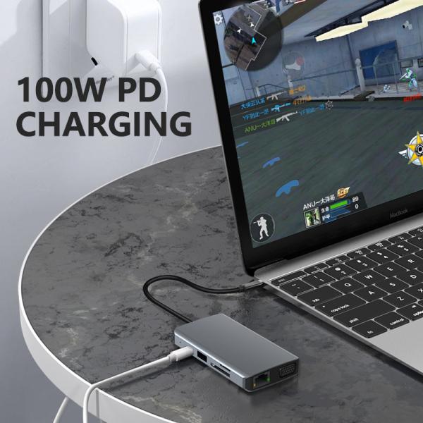 Quality HDMI1.4 VGA USB3.0 USB PD SD/TF RJ45100M USB Port Hubs 3.5mini Jack wholesale