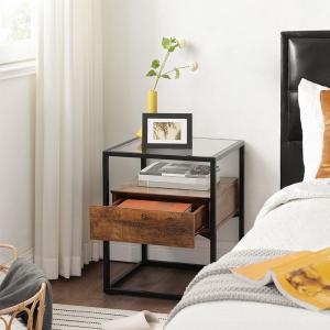 Glass Top Side Table with Drawer, Modern Industrial Side Table, Small End Table,