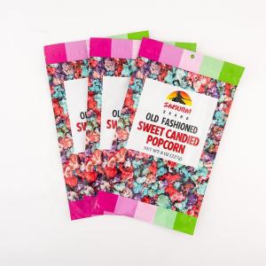 Three side laminated popcorn snack packaging bag with custom logo