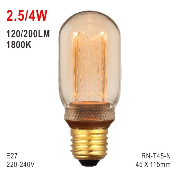 T45 Bulb, LED Deco Light, E27 Bulb, Fashionable Glass Bulb, Warm White LED
