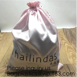 White Satin Drawstring Bag With Silver Logo,Custom Printed White Satin