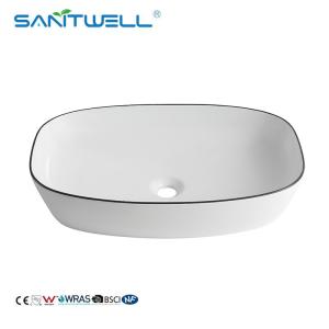 Sanitwell modern design porcelain white counter top ceramic bathroom art basin