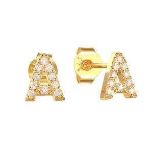 China Fashion Sterling Silver A-z Alphabet Earrings 18k Gold Plated 925 Silver Letter Stud Earrings on sale