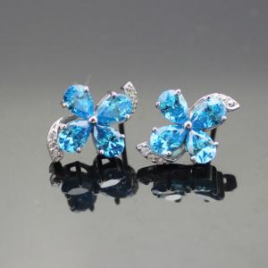 Sterling Silver Amethyst Cubic Zircon Quatrefoil Stud Earrings(E02)