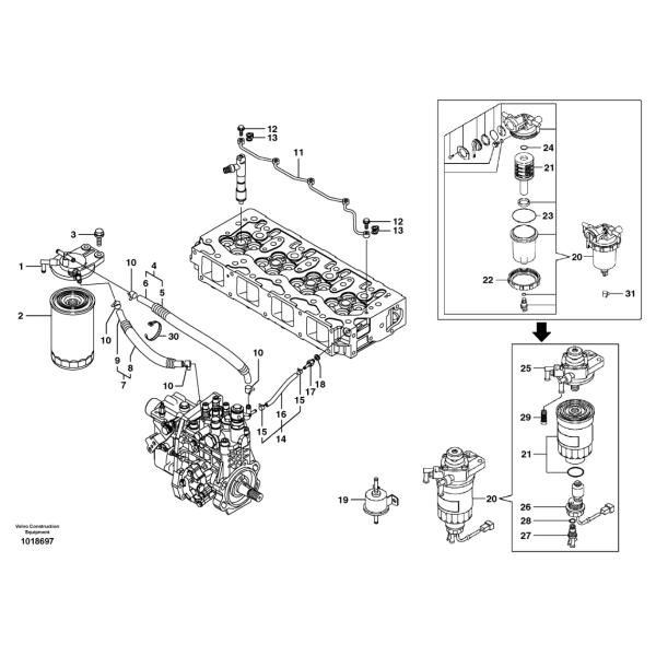 VOE14536511 14536511 Fuel Filter Excavator Spare Parts Fitting For EC55B EW55B