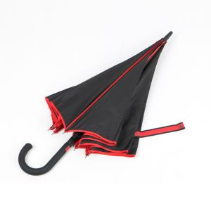 Double Layer Curved Handle Umbrella Red And Black With Red Seam And Pole