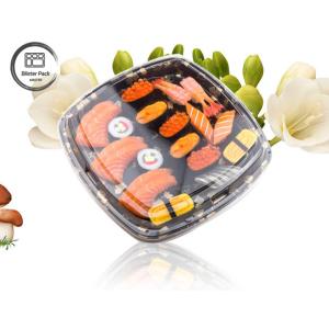 Cheap Black Disposable Sushi Containers with Anti Fog Lid Eco Friendly Plastic Round &amp; Square for sale