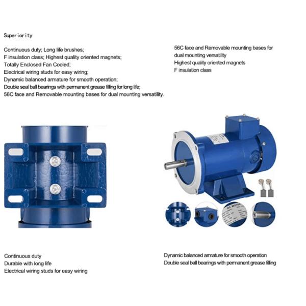 IE2 Efficiency 90V PMDC Motor 1/2Hp 1750RPm Motor 56C TEFC DC Electric Motor