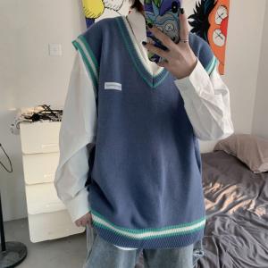 China Custom Graphic Sleeveless V Neck Sweater Vest Pullover 55% Acrylic Fibers 45% Cotton on sale