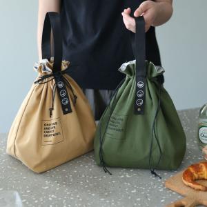 Customized Insulated Bento Bag Wide Opening Canvas Drawstring Lunch Bag