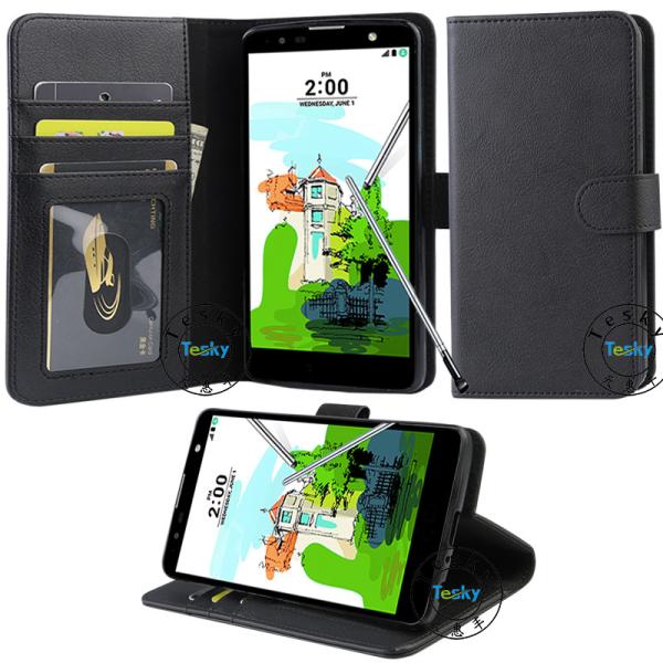 book type pu leather case cover with card holder and stand function for LG