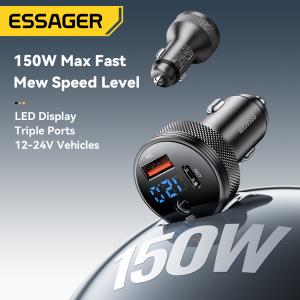 ESSAGER ES-CC26 150W USB C USB A DC 3 Port Fast Car Charger With Digital Display
