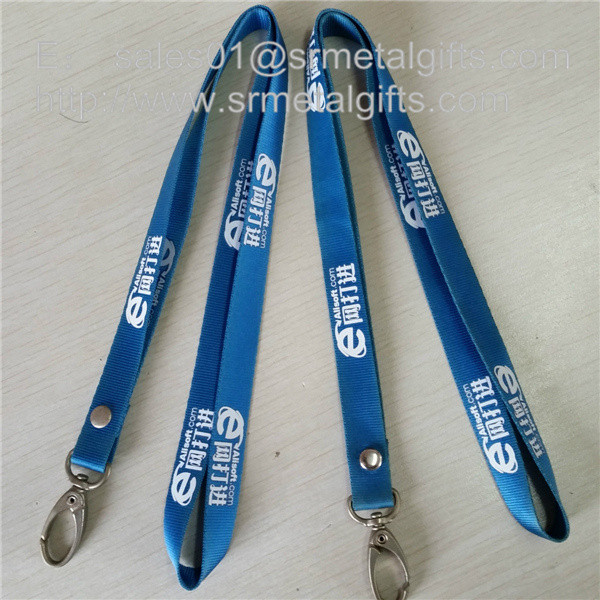 Quality Rivet seal polyester neck strap lanyard with metal clip hook, blue ribbon with rivet, wholesale