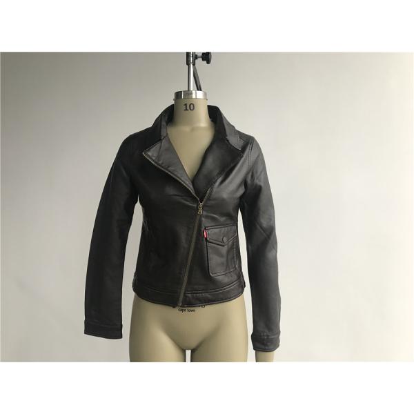 Quality Womens Dark Brown PU Leather Jacket With Plastic Zip Through S M L XL LEDO1727 wholesale