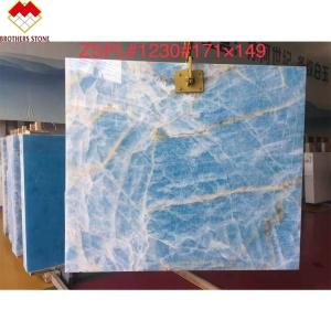 Light Blue Marble Jade Onyx Slab for Customized Cut-to-size Tiles Golden Veins