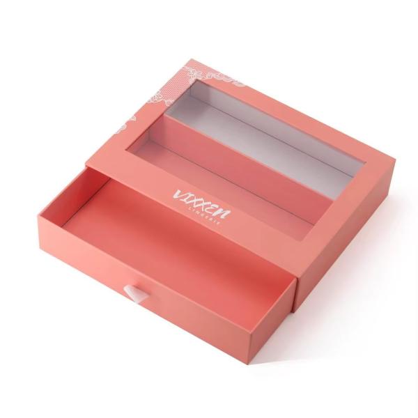 Quality Custom Paper Drawer Cardboard Gift Wrap Sliding Pull Out Packaging Box With Clear PVC Die Cut Window wholesale
