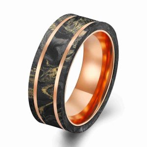 China New Arrival Black Forged Carbon Fiber Ring with gold Foil Plated Rose Gold Ring on sale