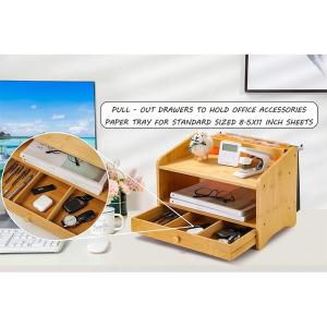 Standing Type Non-folding Rack Bamboo Desk Organizer with Drawer and Storage