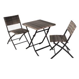 Outdoor Courtyard Furniture Set with Foldable PE Rattan Wicker Dining Table and