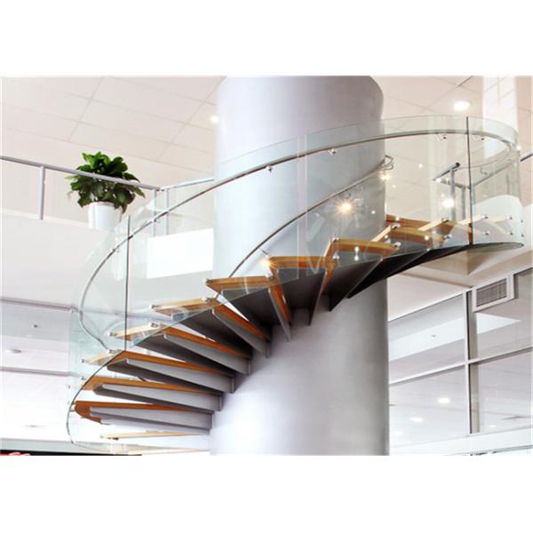 Wooden Treads Curved Staircase Building Curved Stairs With Laminated Tempered